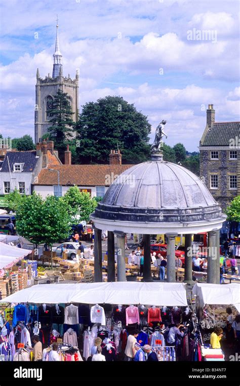 Swaffham Market Norfolk stalls produce people shopping buying market cross 1781 by James wyatt ...