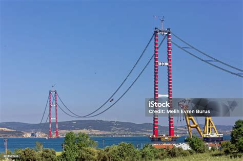 Construction Of Canakkale Bridge Stock Photo - Download Image Now - Bridge - Built Structure ...