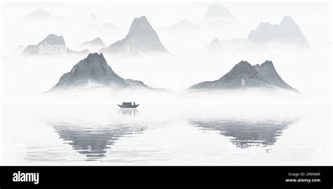 Chinese style ink painting mountains. Digital drawing Stock Photo - Alamy