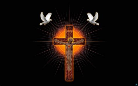 Download Jesus On Cross With Doves Artwork Wallpaper | Wallpapers.com