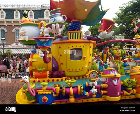 The water parade at Disneyland Hong Kong. Disney characters travel ...