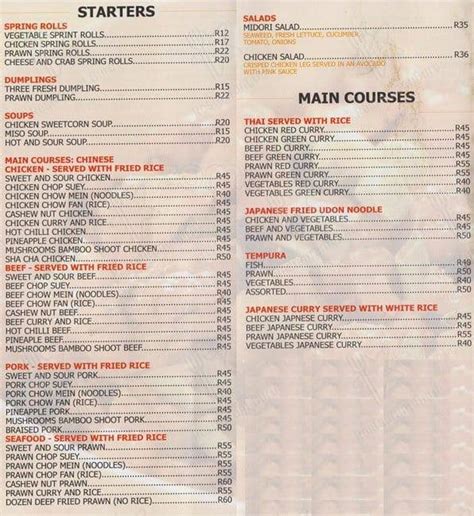 Menu at Cheers sushi restaurant, Johannesburg, Shop F06 & F07