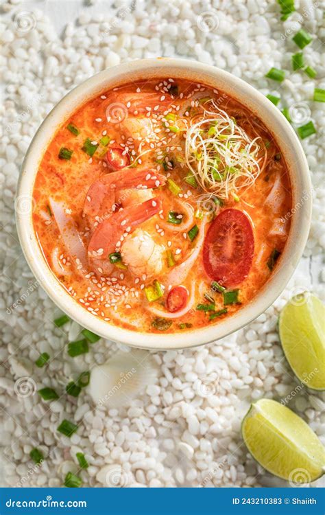 Spicy Tom Yum Soup with Seafood and Chilli Peppers Stock Image - Image of meal, kaffir: 243210383