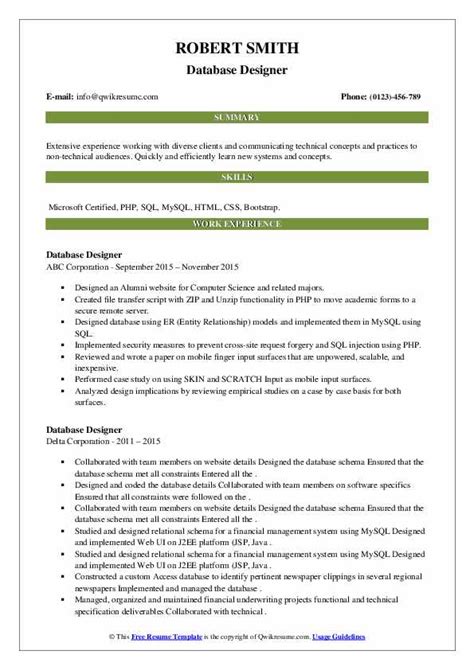 Database Designer Resume Samples | QwikResume