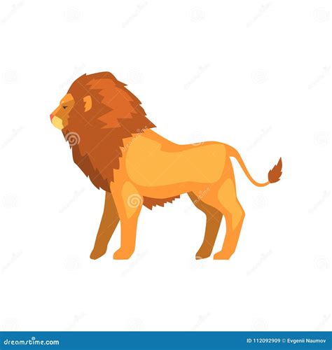 Powerful Lion Standing, Wild Predatory Animal Side View Vector Illustration On A White ...