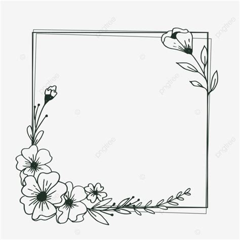 Elegant Simple Square Hand Drawn Floral Border Vector, Square Border Flower, Floral Hand Drawn ...