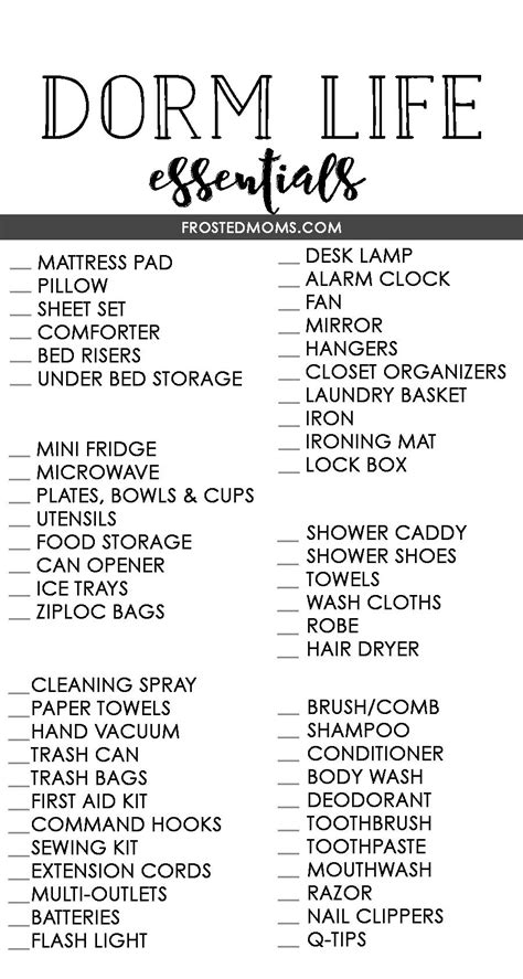 Dorm Room Essentials - College Student Checklist via frostedMOMS ...