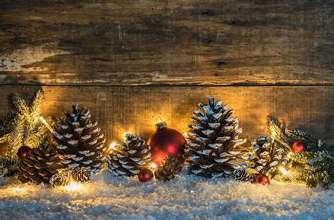 Rustic Christmas Decoration With Wooden Background Stock Photo ...