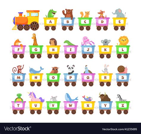 Cute animals in colorful alphabet train set Vector Image