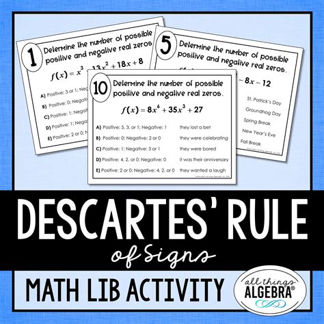 Descartes, Rule of Signs, Math Lib Activity - Worksheets Library