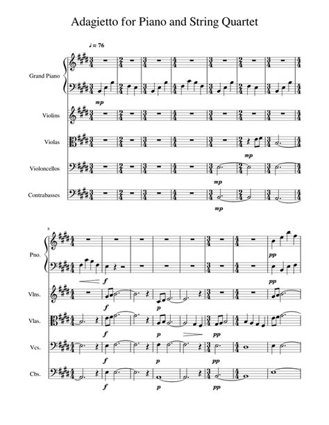 Adagietto for Piano and String Quartet Sheet music for Strings Group ...