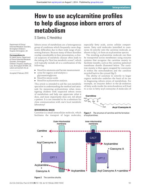 (PDF) How to use acylcarnitine profiles to help diagnose inborn errors of metabolism