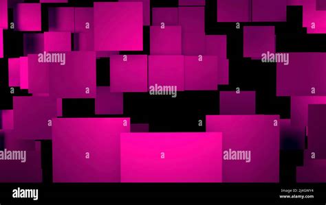 Bright pink abstraction. Design. Neon squares break away from the black background and fly up ...