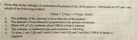 Solved Given that molar enthalpy of combustion of | Chegg.com