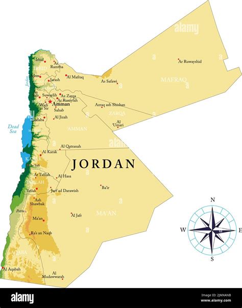 Highly detailed physical map of Jordan in vector format,with all the ...