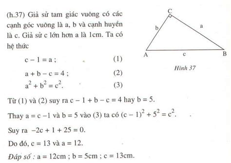 Cạnh huyền của một tam giác vuông lớn hơn một cạnh góc vuông là 1cm và tổng của hai cạnh góc ...