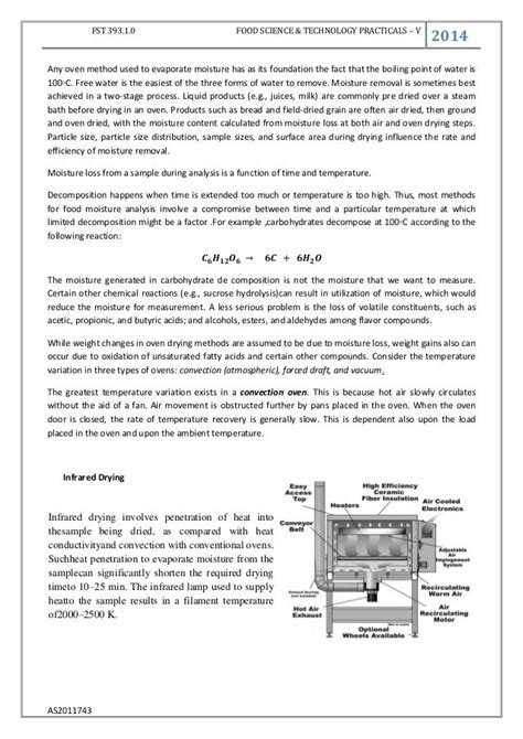 determination of moisture content in a food stuff.