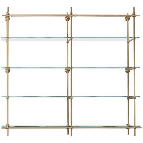 Amuneal’s Wall Mounted Collector’s Shelving in Warm Brass with Glass Shelves For Sale at 1stdibs