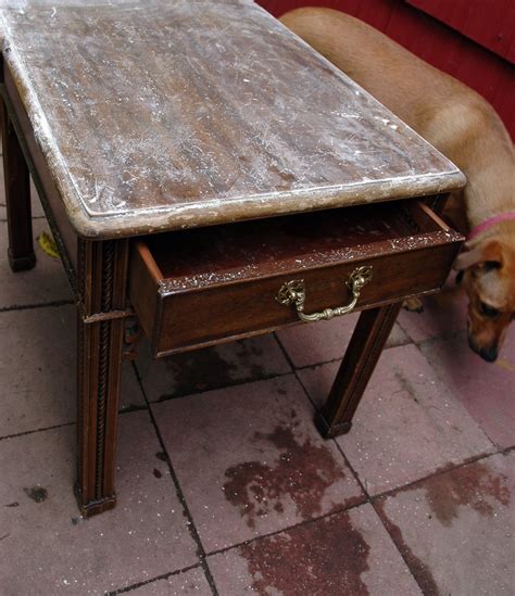 First round of sanding an old table, white powdered varnis… | Flickr