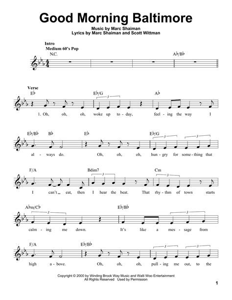 Good Morning Baltimore by Marc Shaiman Sheet Music for Pro Vocal at Sheet Music Direct