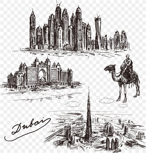 Dubai Drawing Skyline Illustration, PNG, 919x965px, Dubai, Art, Black And White, Drawing ...