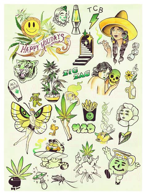 420 Tattoo Flash Sheet - Etsy