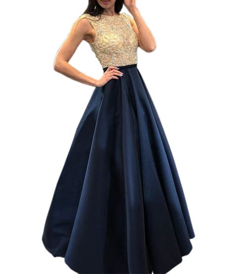 Mauwey Women's Elegant Scoop Neck A-line Beaded Sequined Satin Evening Prom Dresses Long Formal ...