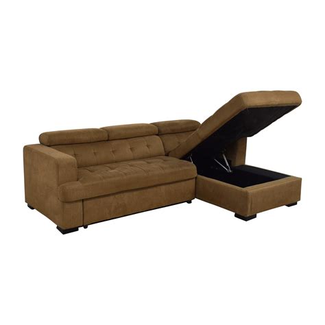 65% OFF - Bob's Discount Furniture Bob's Furniture Brown Sectional with Chaise Storage / Sofas