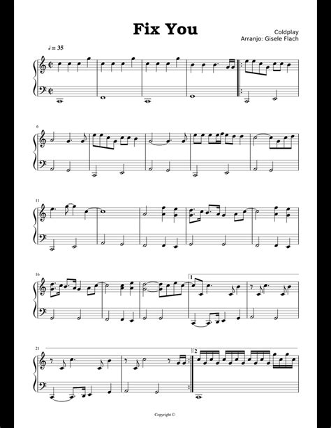 Fix You Coldplay sheet music for Piano download free in PDF or MIDI