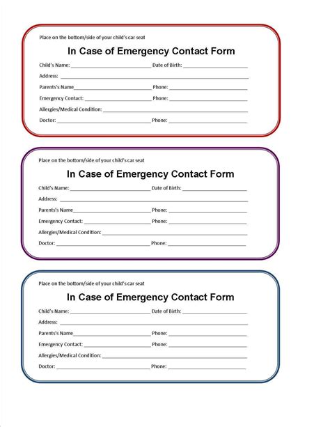 Printable Emergency Contact Form For Car Seat | Emergency Regarding Medical Alert Wallet Card ...