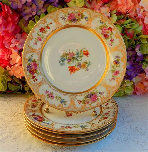 6 Vintage Limoges Porcelain Dinner Plates ~ Dresden Flower Pattern ...