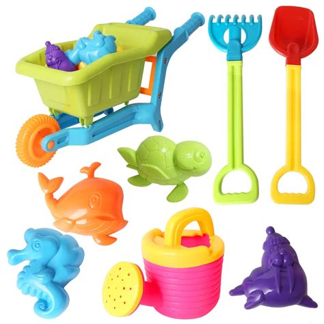 8pcs Beach Toys Color random Set Models and Molds, Shovels, Rakes, Sprinkler Sand Bucket Bath ...