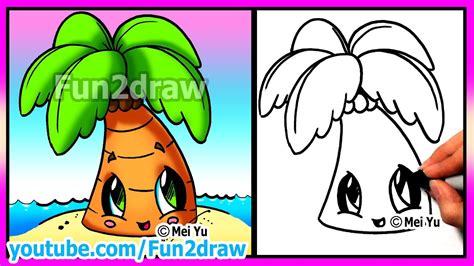 How to Draw Summer Cartoons - Cute Easy Beach Palm Tree - Fun2draw drawings - YouTube