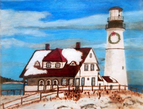 Christmas at the Lighthouse Painting by Bert Grant - Fine Art America