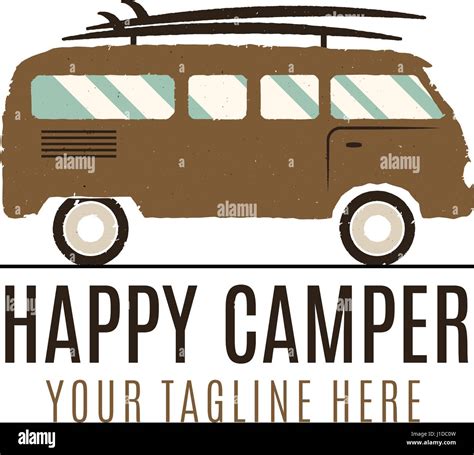 Happy camper logo design. Vintage bus illustration. RV truck emblem ...