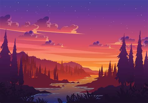 Sunset Valley Landscape Illustration 2261357 Vector Art at Vecteezy