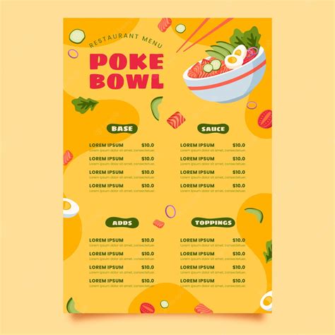 Free Vector | Hand drawn flat design poke menu template