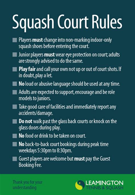 Squash Court Rules – LLTSC