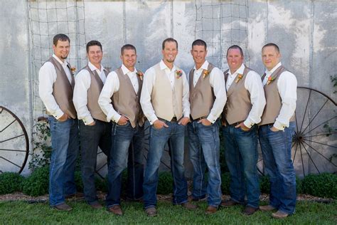 Casual Blue Jean and Tan Vest Groomsmen Look