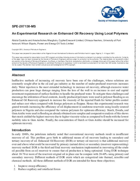 (PDF) SPE-207130-MS An Experimental Research on Enhanced Oil Recovery ...