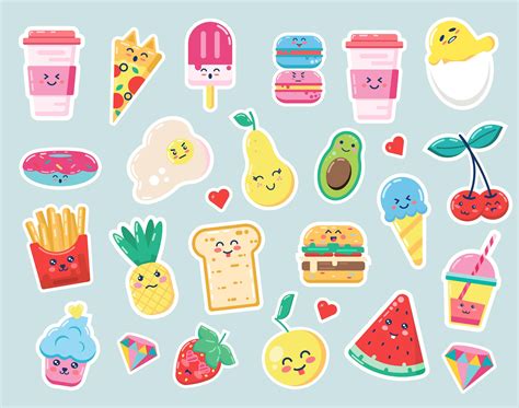 Cute food Cartoon stickers 1211967 Vector Art at Vecteezy