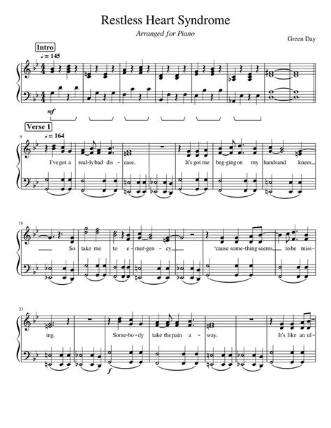 Restless Heart Syndrome - Piano Sheet Music : r/greenday