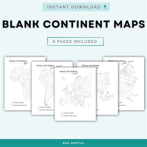 Blank Outline Map of 6 Continents, Where I've Been, Printable Outline ...