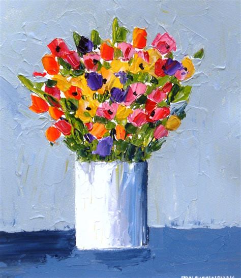 Spring Flowers in a Small White Vase Acrylic painting by Jan Rippingham | Artfinder