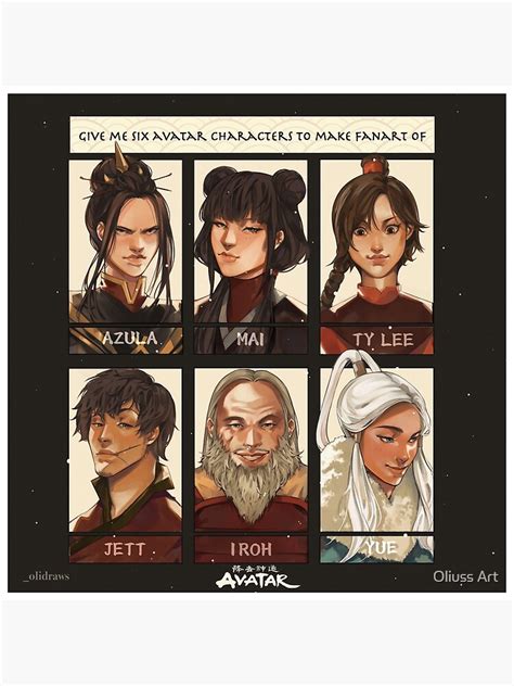 "Avatar the Last Airbender 6 Character Fan Art pt. 1 (Azula, Mai, Ty Lee, Jett, Iroh, Yue ...