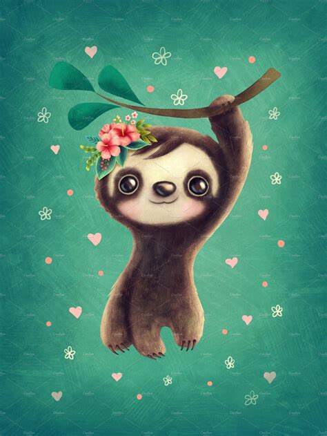 Illustration of a Sloth | Baby animal drawings, Cute animal ...