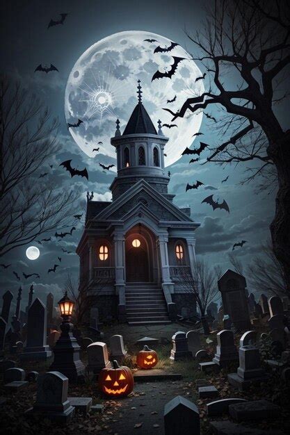 Premium AI Image | Scary halloween night in graveyard