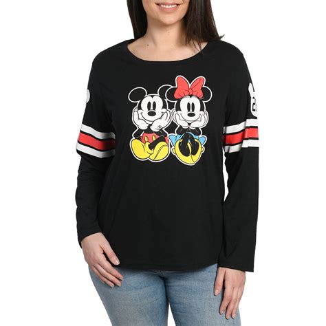 Disney - Women Juniors Plus Size Mickey & Minnie Mouse Long Sleeve T-Shirt Black - Walmart.com ...