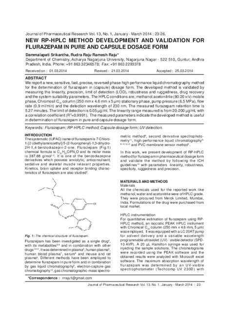 (PDF) New RP-HPLC Method Development and Validation for Flurazepam in ...