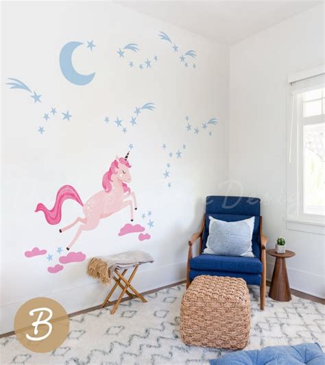 Unicorn Space Decal Set Unicorn in the Space Wall Mural Kid - Etsy